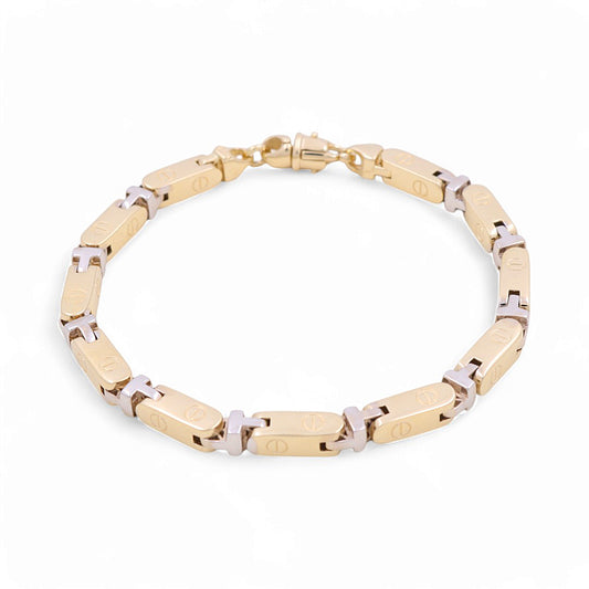 14K Yellow and White Gold Fashion Italian Link CT Bracelet / Size: 8.5” / Weight: 29.6 GR / 374.107-8.5