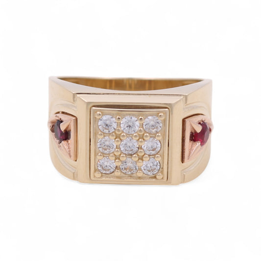 14K Yellow and Rose Gold Fashion Men's Ring with Red and White Cz / Size: 11.5 / Weight: 6.1 GR / DQMRTT4FS