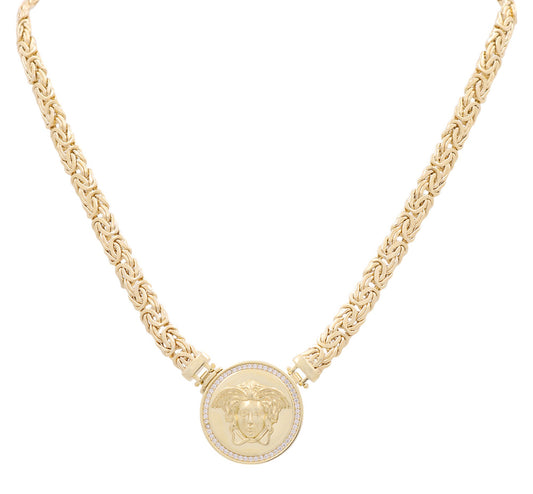 10K Yellow Gold Byzantine Woman's Necklace with Medusa and Cz / Size: 17" / Weight: 22.9 GR / DPNK0VS