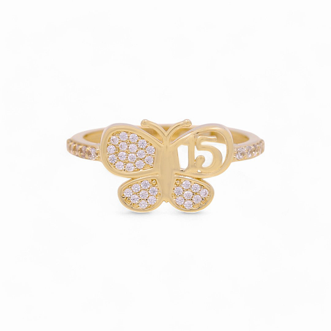 10K Yellow Gold Quinceañera Butterfly Women's Ring with Cz / Size: 7 / Weight: 1.7 GR / P55R-68