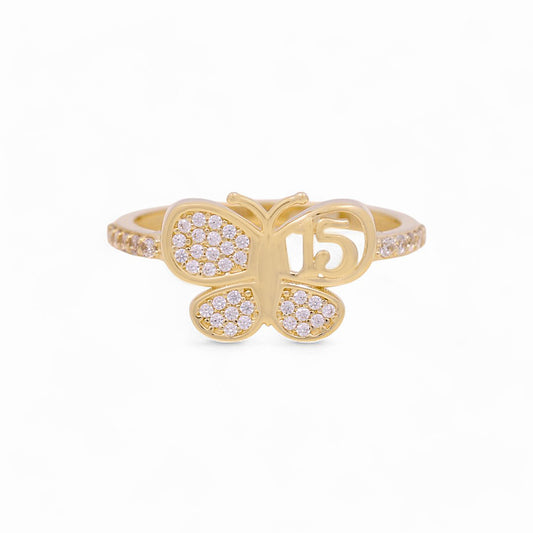 10K Yellow Gold Quinceañera Butterfly Women's Ring with Cz / Size: 7 / Weight: 1.7 GR / P55R-68