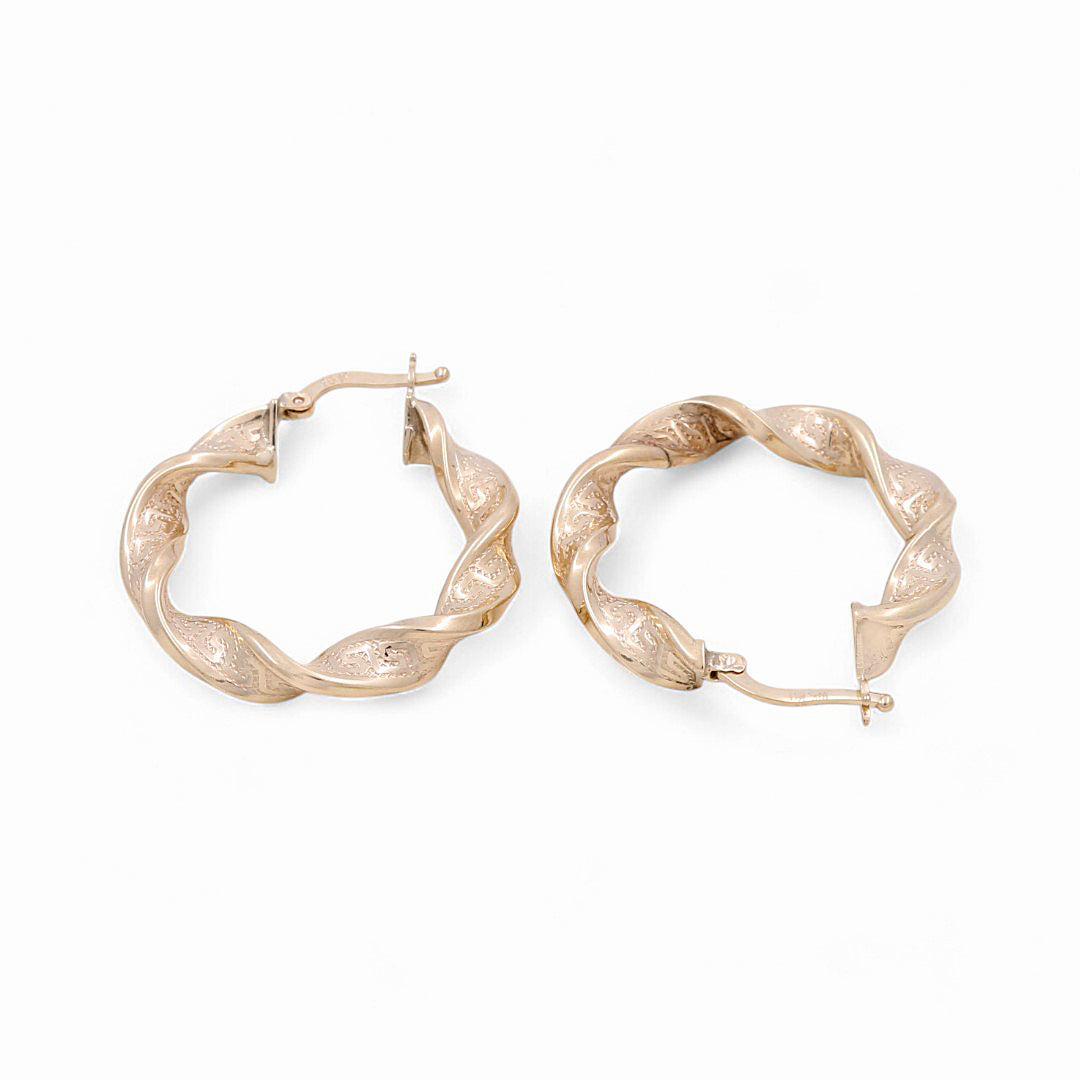 10K Yellow Gold Twist with Greek Hoops Earrings / Size: 5mm X 34mm / Weight: 4.8 GR / KOEH0TRGR5x34