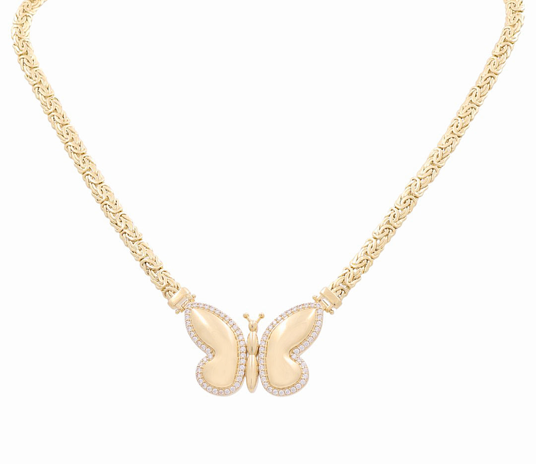14K Yellow Gold Fashion Women's Necklace w/Butterfly Byzantine Link / Size: 17" / Weight: 20.7 GR / DPNK4BTBZ