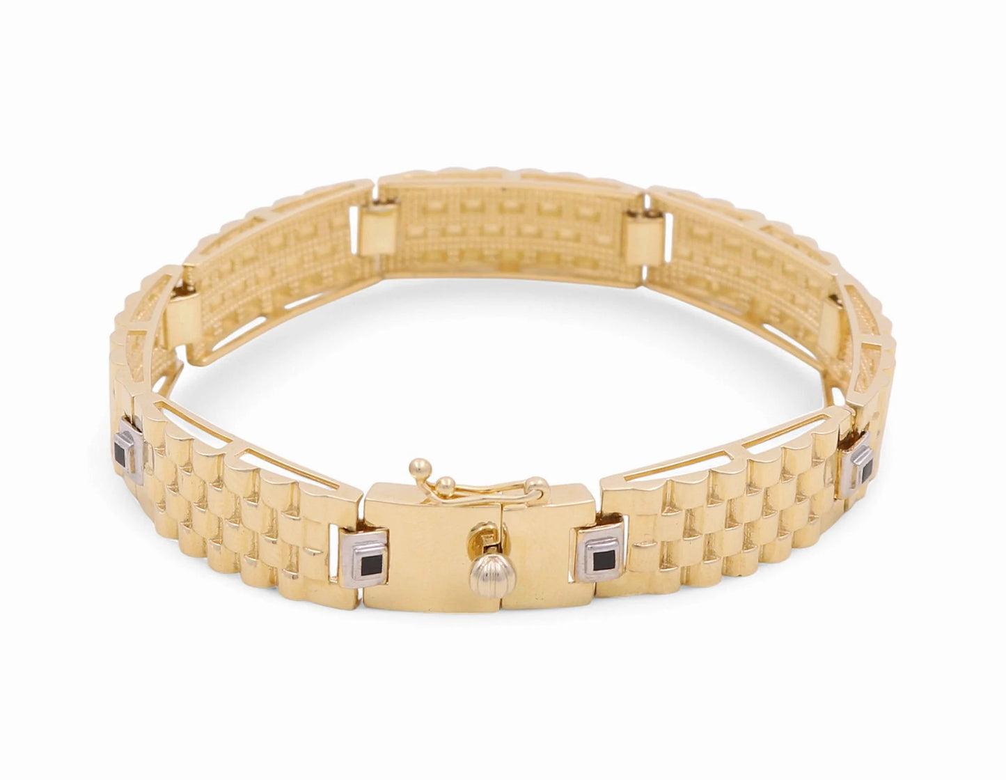 14K Yellow and White Gold Fashion Men's Bracelet / Size: 9.5mm 8" / Weight: 23.5 GR / CSMB4FS-5
