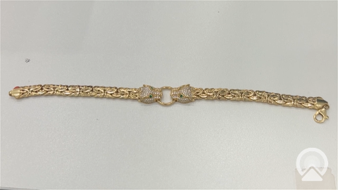 10K Yellow Gold Women's Fashion Bizantine Link Bracelet with Panther / CZ / Size: 7.5" / Weight: 10.6GR / P10CS-5
