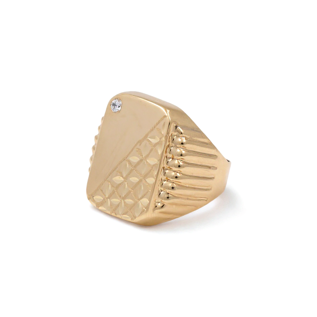 10K Yellow Gold SQ Fashion Men's Ring with Diamond Cut and Cz / Size: 9.5 / Weight: 4.9 GR / CQMR0FS-4