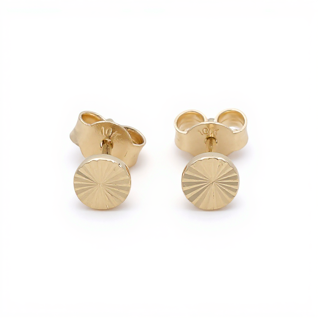 10K Yellow Gold Round Stud Earrings with Diamond Cut / Weight: 0.9 GR / CQES0DC