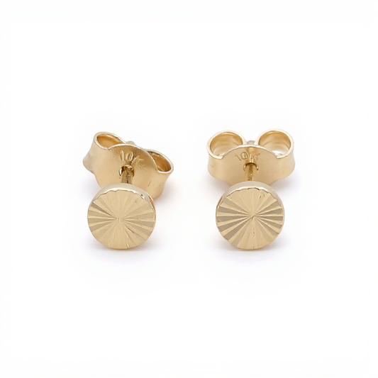 10K Yellow Gold Round Stud Earrings with Diamond Cut / Weight: 0.9 GR / CQES0DC