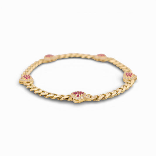 10K Yellow Gold Heart Monaco Women's Bracelet with Pink Cz / Size: 7.5” / Weight: 7.2 GR / CQWB0MONHR