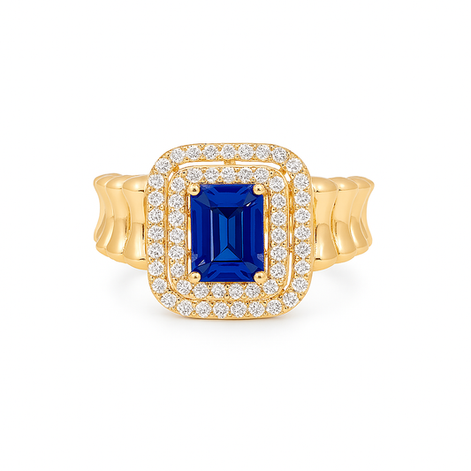 14K Yellow Gold Fashion Women's Ring with Blue and White Stones / Size: 7.5 / Weight: 2.7 GR / DQWR4FS-84