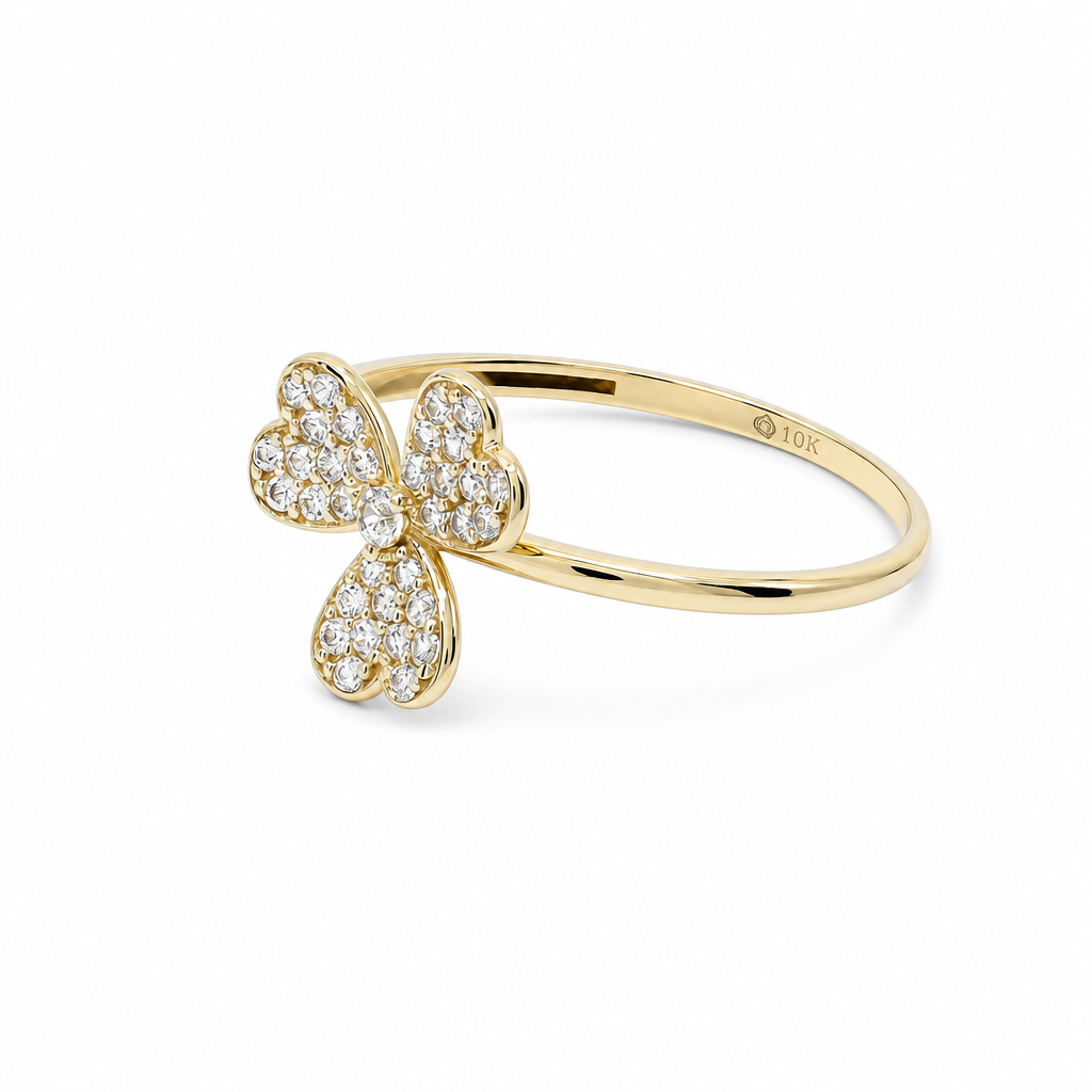 10K Yellow Gold Flowers Women's Ring with Cz / Size: 8 / Weight: 1.3 GR / DQWR0FL-7