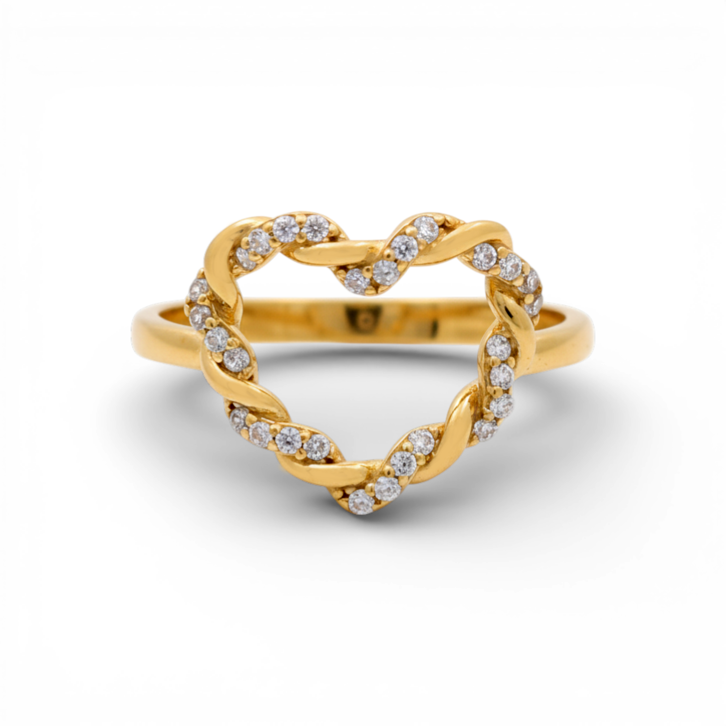 14K Yellow Gold Fashion Heart Women's Ring with Cz / Size: 8 / Weight: 1.8 GR / DQWR4HR-17