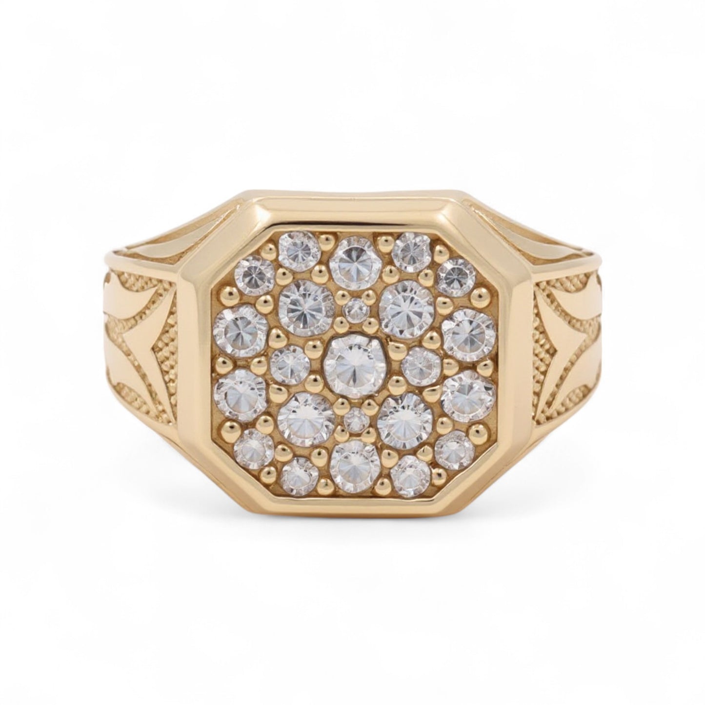 14K Yellow Gold SQ Fashion Men's Ring with White Cz / Size: 11.5 / Weight: 8.4 GR / DQMR4FS-1