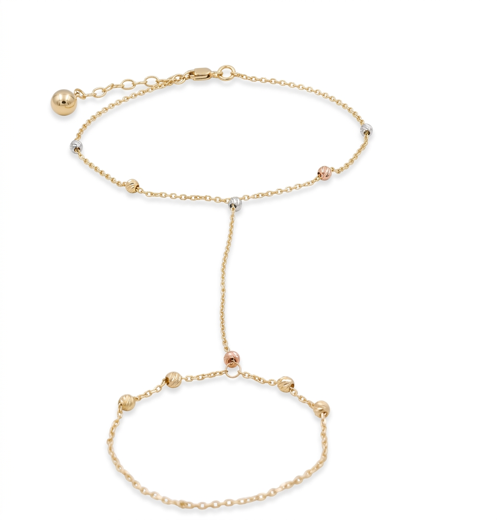 14K Yellow, White and Rose Gold Clon Women's Bracelet with Balls / Size: 7.5" / Weight: 2.2 GR / DCFWB3T4BLL