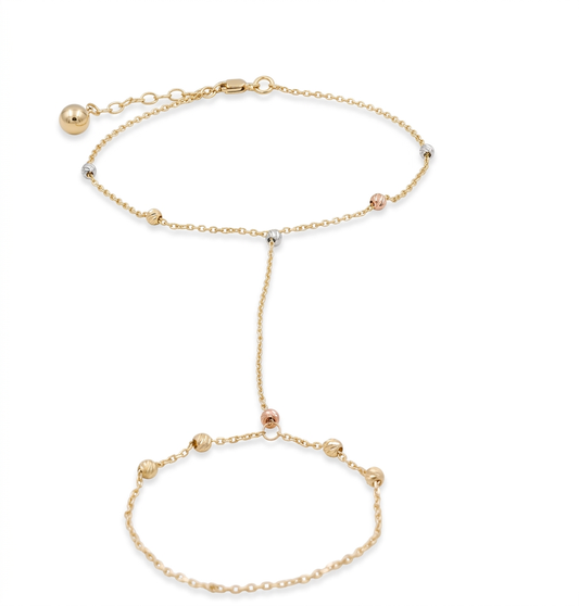 14K Yellow, White and Rose Gold Clon Women's Bracelet with Balls / Size: 7.5" / Weight: 2.3 GR / DCFWB3T4BLL
