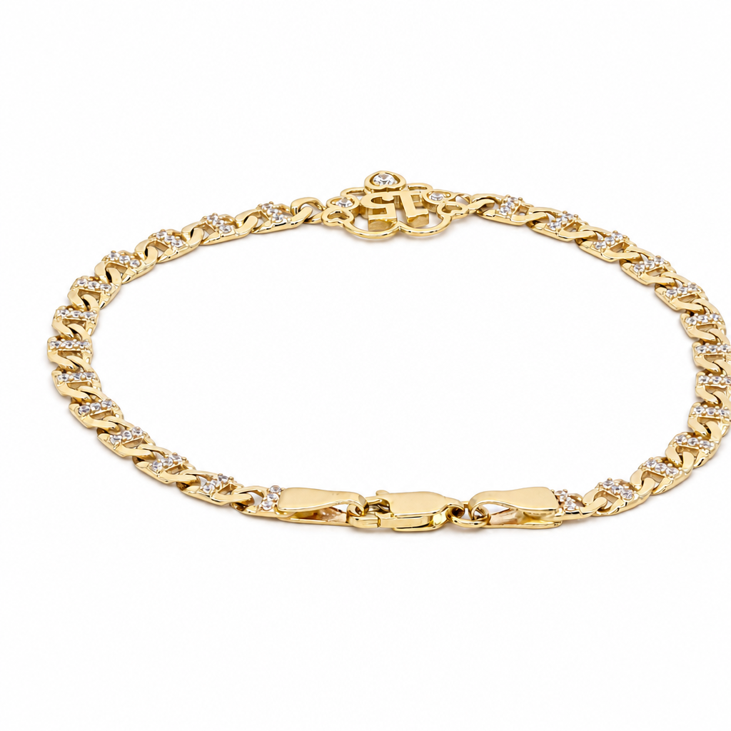 10K Yellow Gold Quinceanera Women's Bracelet with Heart and Cz / Size: 7.5'' / Weight: 5.4 GR / LLBWB0-15