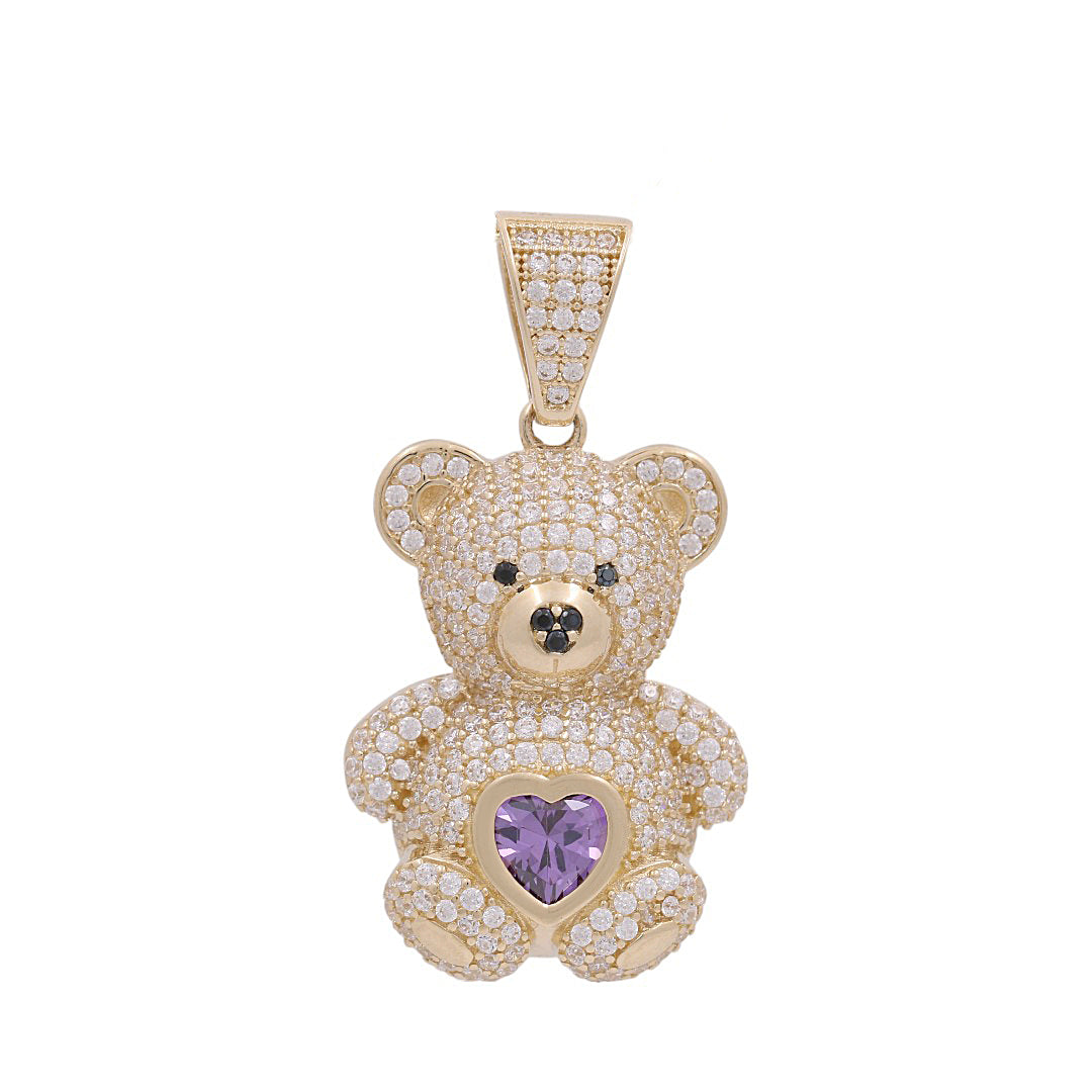 10K Yellow Gold Bear with Purple Heart Pendant / CZ / Weight: 6.3 GR / DPPD0BR