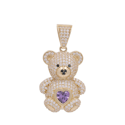 10K Yellow Gold Bear with Purple Heart Pendant / CZ / Weight: 6.3 GR / DPPD0BR