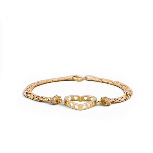 10K Yellow Gold  Byzantine Link Women's Bracelet with Heart / Stone: Cz / Size: 7.5" / Weight: 5.9 GR / DQWB0BZHR