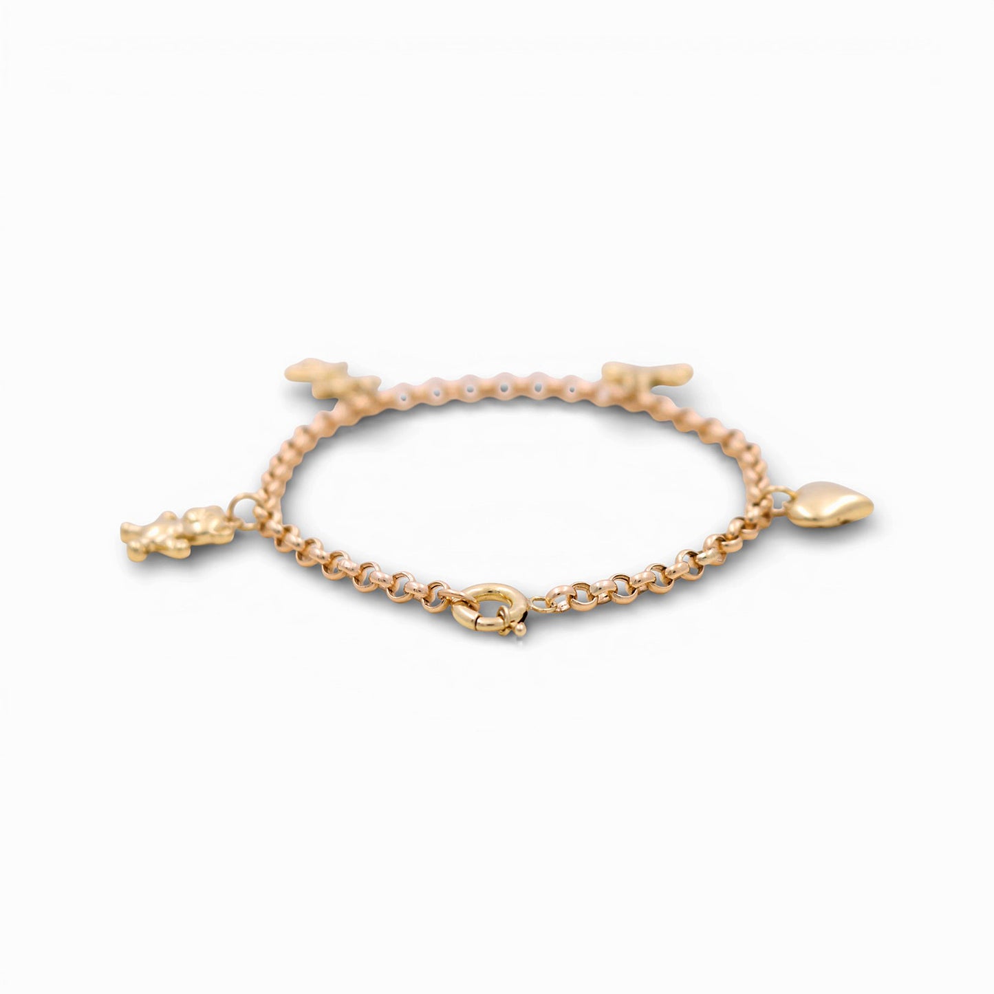 10k Yellow Gold Rolo Women's Bracelet with Hanging Charms / Size: 7.5" / Weight: 4.8 GR / DQWB0RL-1