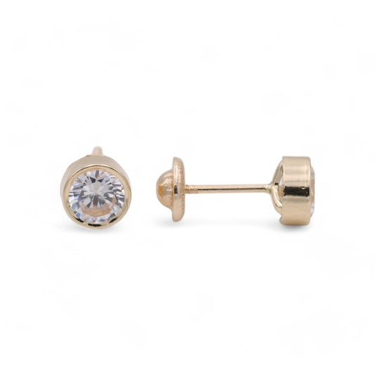 14k Yellow Gold Round Stud Earrings With CZ / 6-CH-R-5