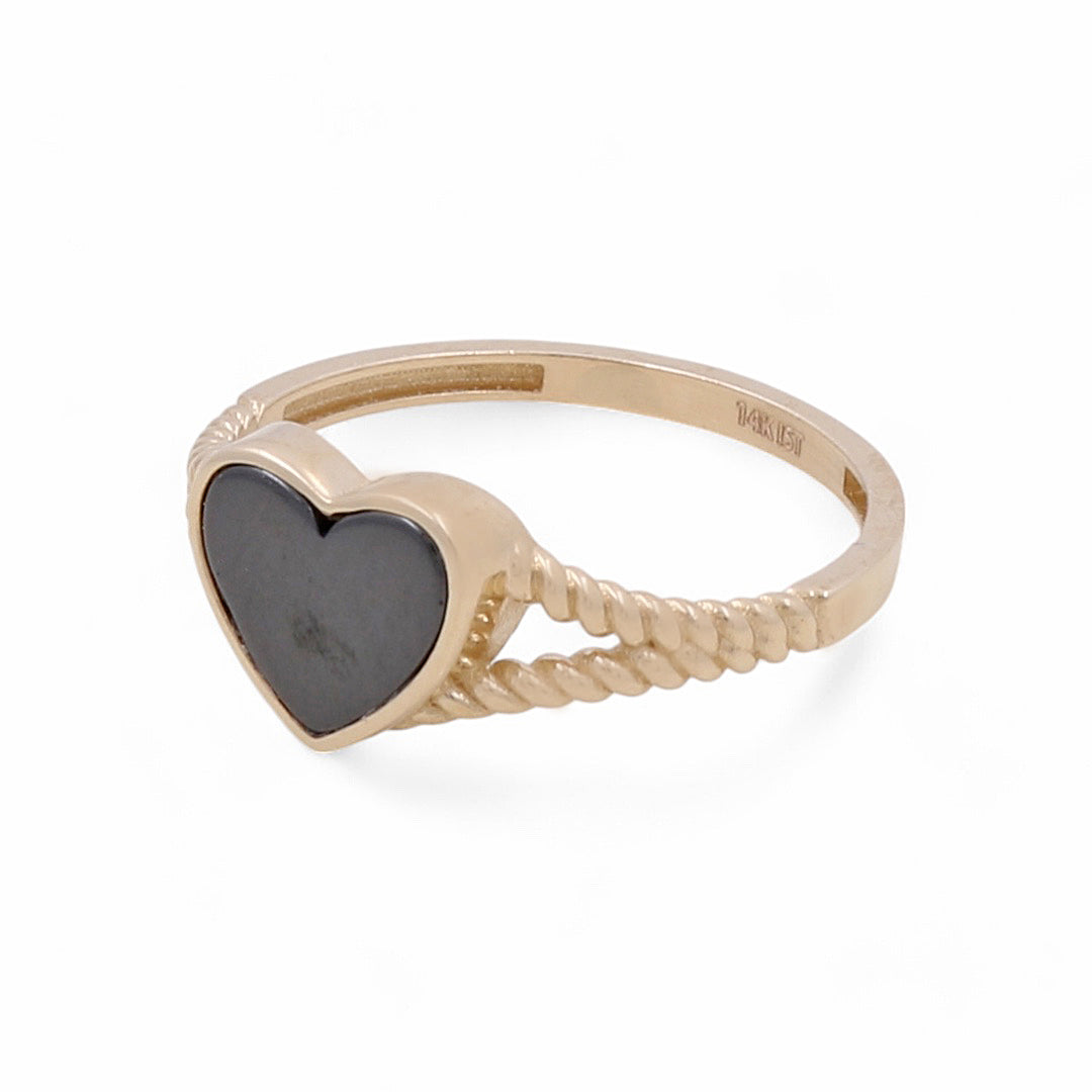 14K Yellow Gold Women’s Heart Black Onyx  Ring / Weight: 2.1 GR / BOWR4HR-10