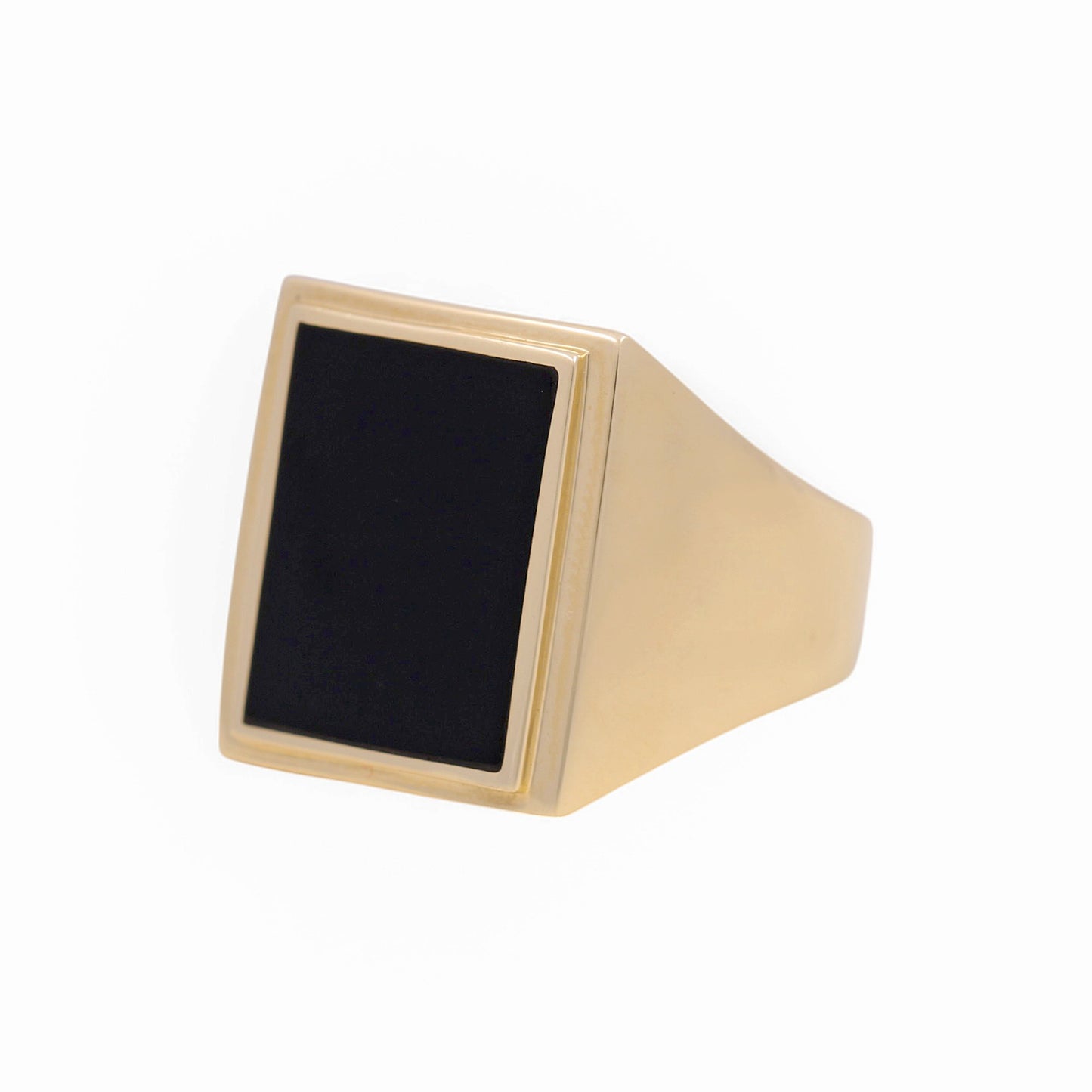 14K Yellow Gold SQ Men’s Ring with Onyx / Size: 10 / Weight: 7.4 GR / CEEMR4FS