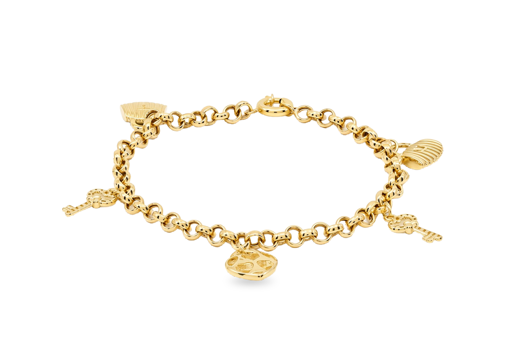 10K Yellow Gold Rolo Women's Bracelet with Hanging Charms / Size: 7.5" / Weight: 4.9 GR / B25-94