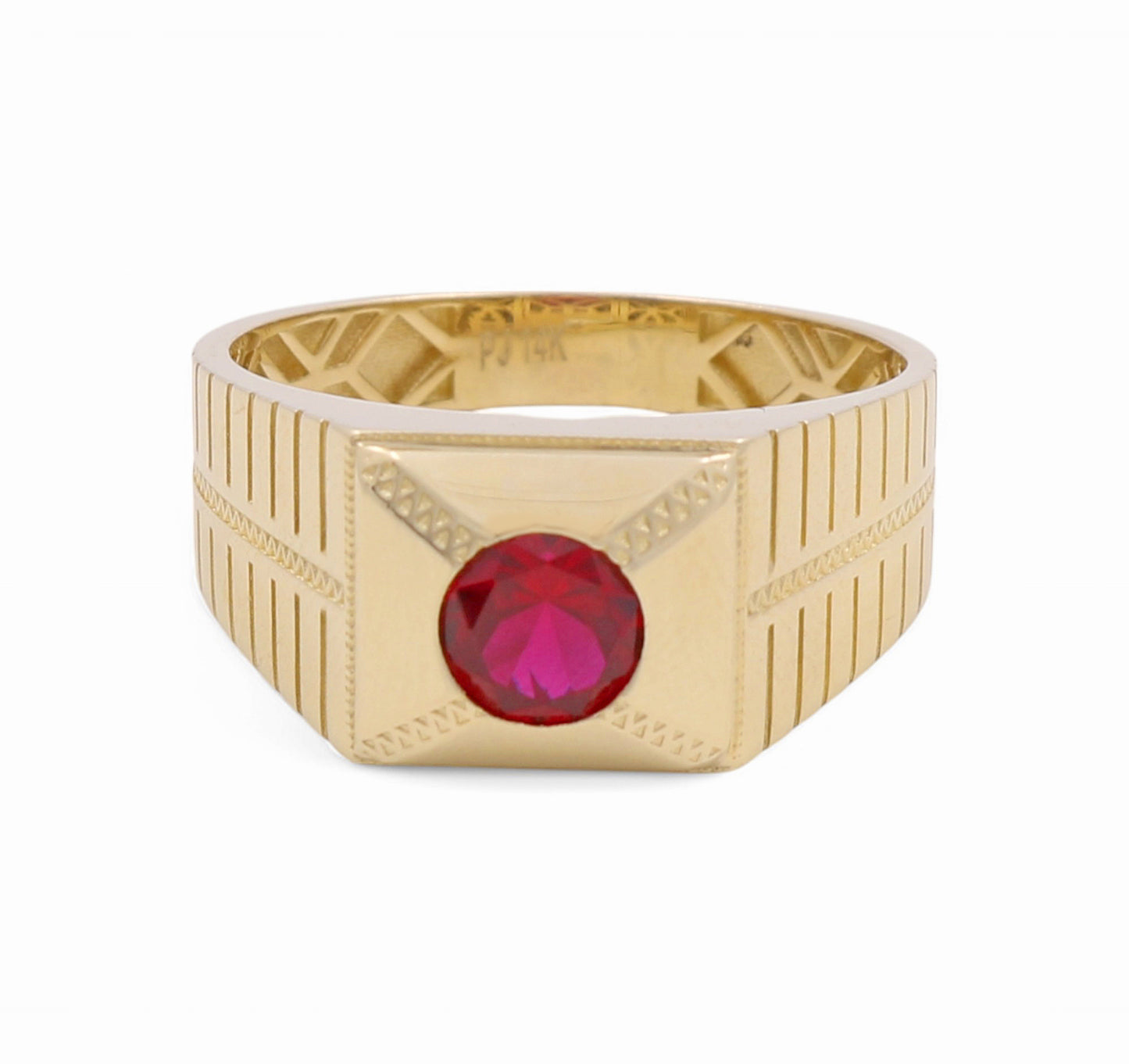 14K Yellow Gold RD Fashion Men's Ring With Red Cz / Size: 12 / Weight: 5.5 GR / CPMR4FS-5