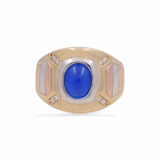 14K Yellow Gold Fashion Men's Ring / Stone: Cz with Blue Stone / Size: 9.5 / Weight: 7.2 GR / KEMR3T4FS