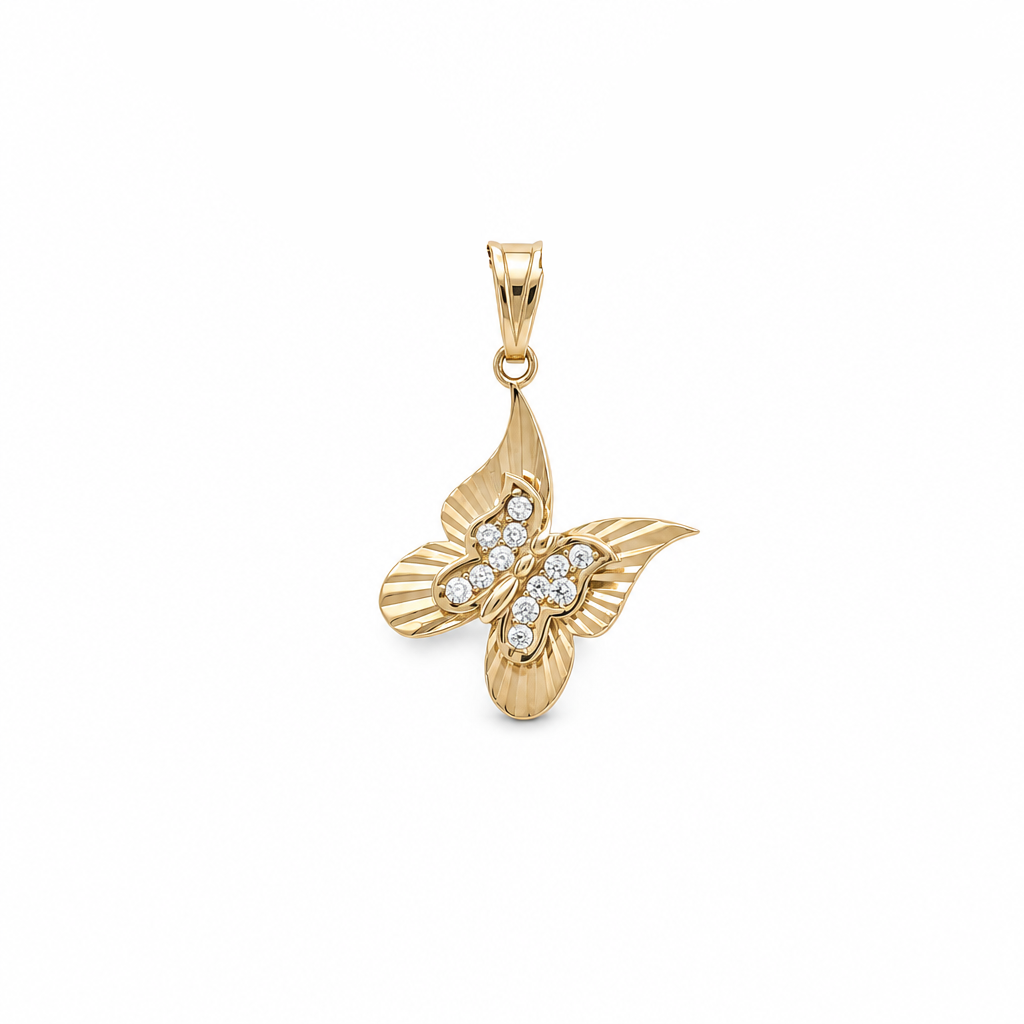 14K Yellow Gold Butterfly Pendant with Cz Stone / Weight: 0.7 GR / P12P-163700N