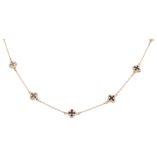 14K Yellow Gold Black Clover Women's Necklace / Size: 16” / Weight: 7.3 GR / BONK4CLV