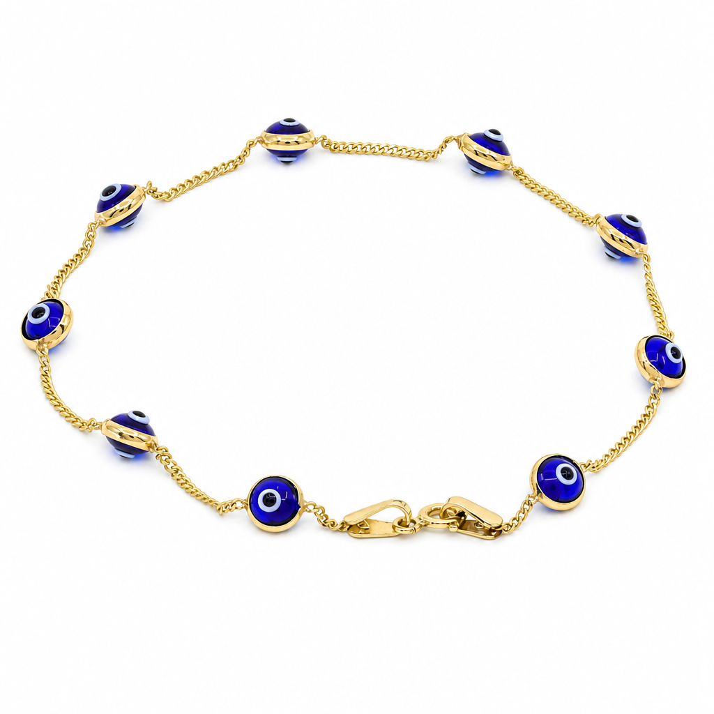 10K Yellow Gold Women's Bracelet with Blue Eyes / Stone: Cz / Size: 7.5" / Weight: 1.8 GR / BQWB0EY