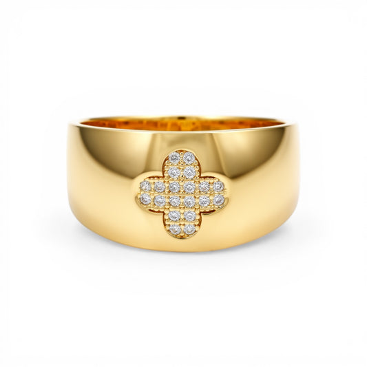 10K Yellow Gold Fashion Clover Women's Ring with White Cz / Size:8 / Weight: 2.2 GR / DQWR0CLV-5