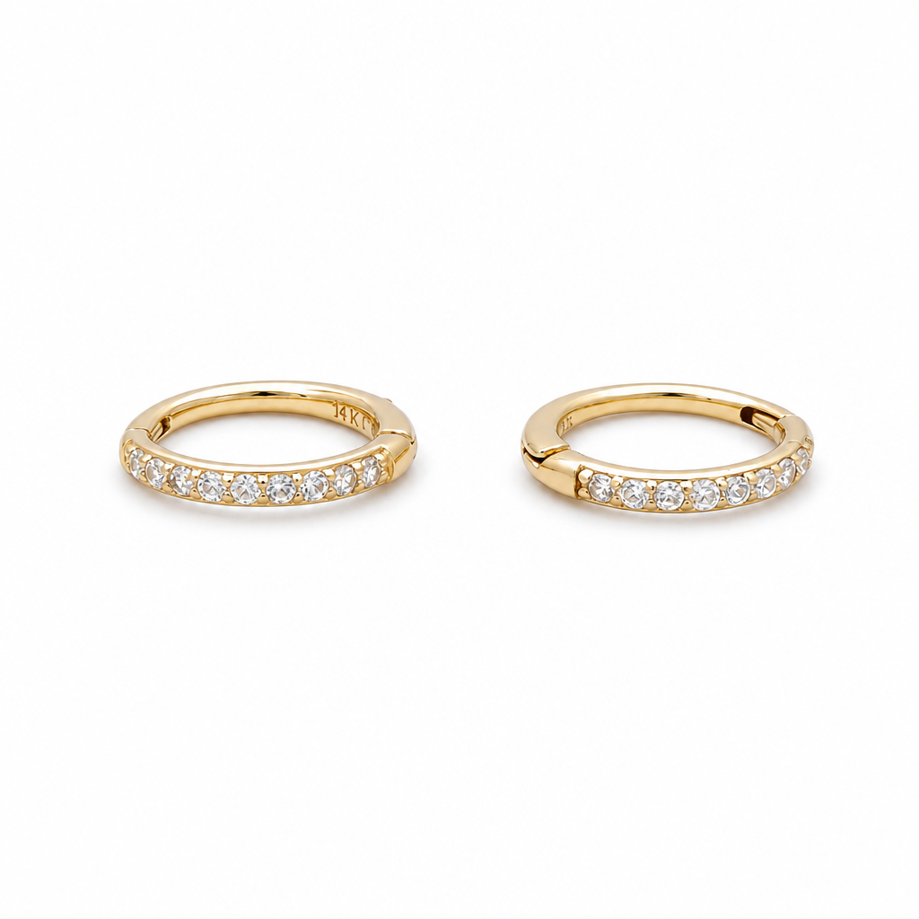 14K Yellow Gold Small Hoops Earrings with Cz / Size: Small / CK1-1