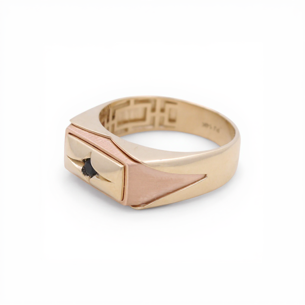 14K Yellow and Rose Gold Fashion Men's Ring with Black Cz / Size: 11.5 / Weight: 4.4 GR / DQMRTT4FS-3
