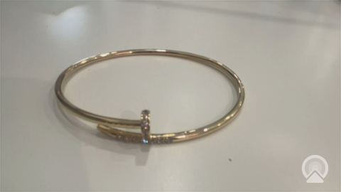 14K Yellow Gold Semisolid Nail Bangle Bracelet with Cz / Weight: 5.1GR / DQBB4NL-4