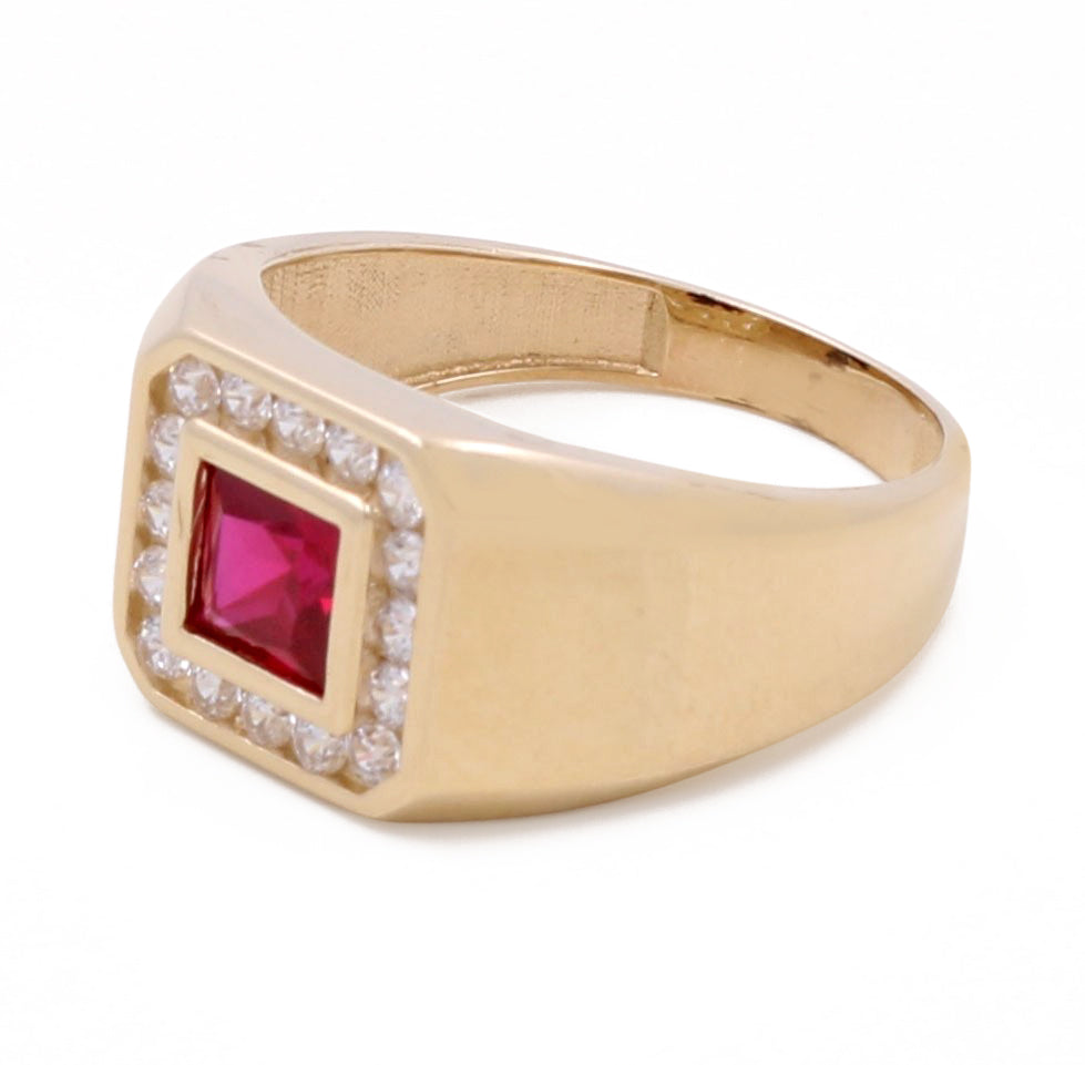 14K Yellow Gold Fashion Men's Ring with Red Stone / CZ / Size 10.5  / Weight: 7.0 GR / CCMR4FS-2