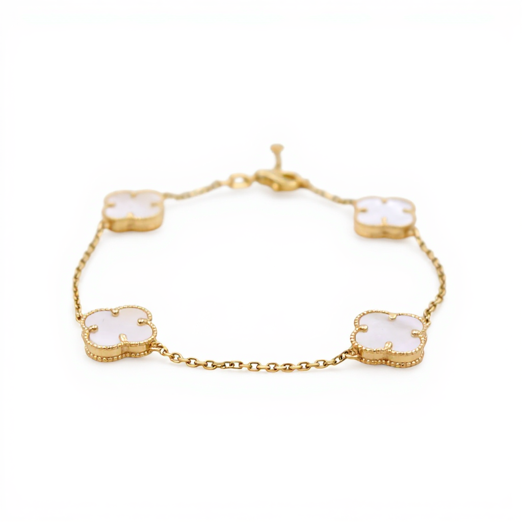 10K Yellow Gold Four Mother of Pearl Clovers Women's Bracelet / Size: 7.5” / Weight: 3.7 GR / BQWB0CLV-2