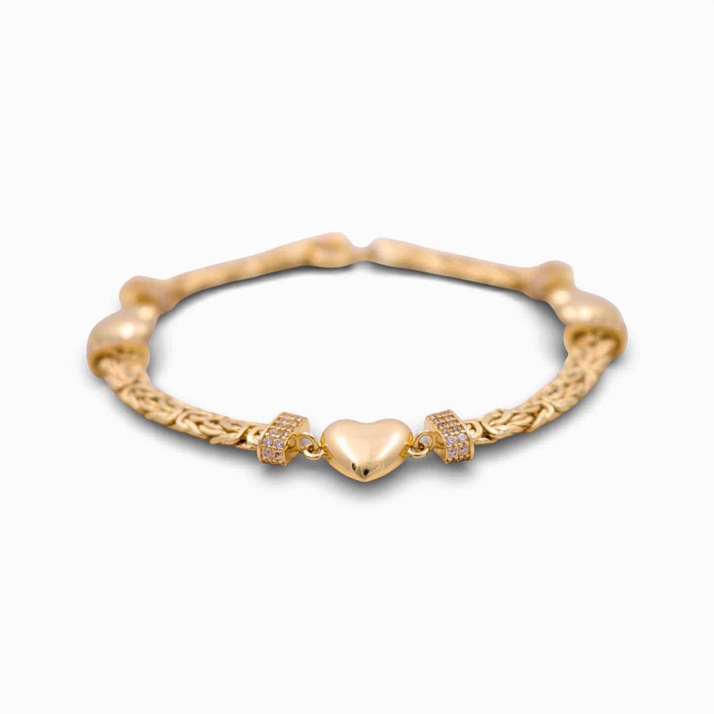14K Yellow Gold Byzantine Link Women's Bracelet with Three Hearts / Stone: Cz / Size: 7.5" / Weight: 8.7 GR / DQWB4BZHR-2
