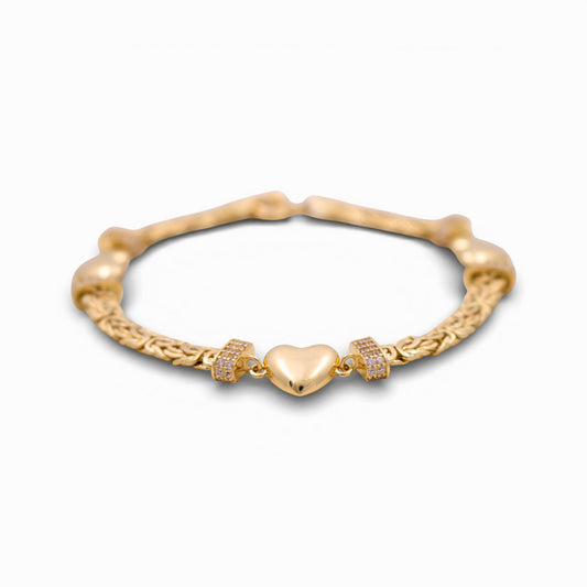 14K Yellow Gold Byzantine Link Women's Bracelet with Three Hearts / Stone: Cz / Size: 7.5" / Weight: 8.7 GR / DQWB4BZHR-2