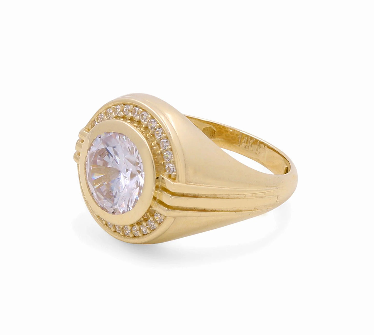 14K Yellow Gold Fashion Round Men's Ring with White Cz / Size 10 / Weight: 8.4 GR / BOMR4FS-40