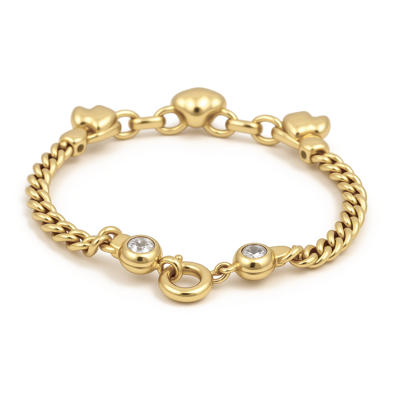 14K Yellow Gold Fashion Women's Bracelet with Hanging Heart and Butterflies / Size: 7.5" / Weight: 7.6 GR / COWB4HRBT