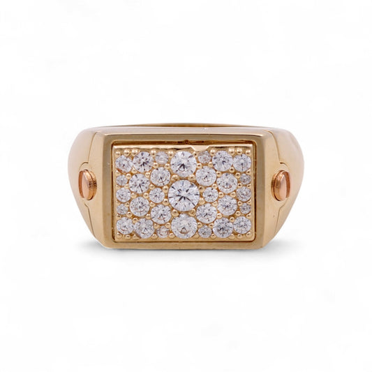 14K Yellow and Rose Gold Fashion Men's Ring with White Cz / Size: 11.5 / Weight: 5.5 GR / DQMRTT4FS-5