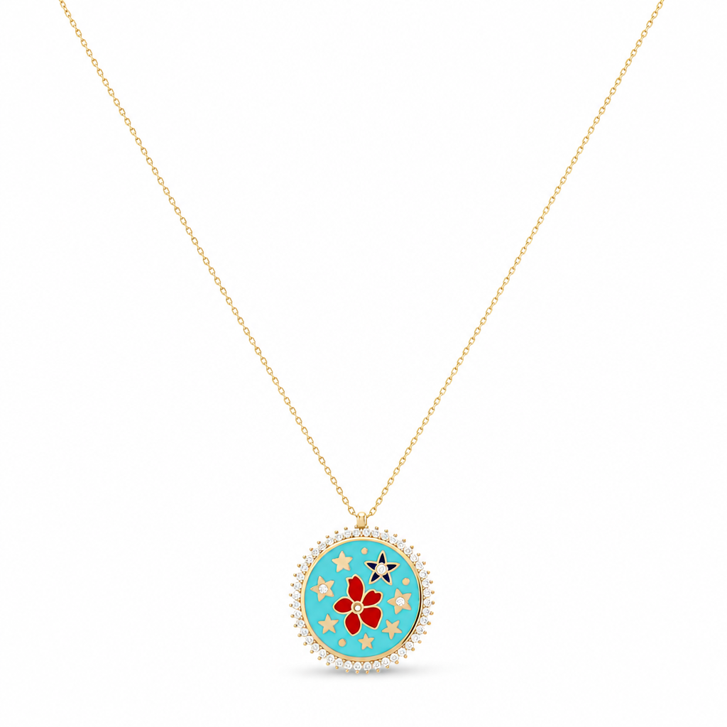 14K Yellow Gold Necklace With Flowers Pendant / Size: 16" / Weight: 5.1 GR / Stone: Cz / CCNK4FL