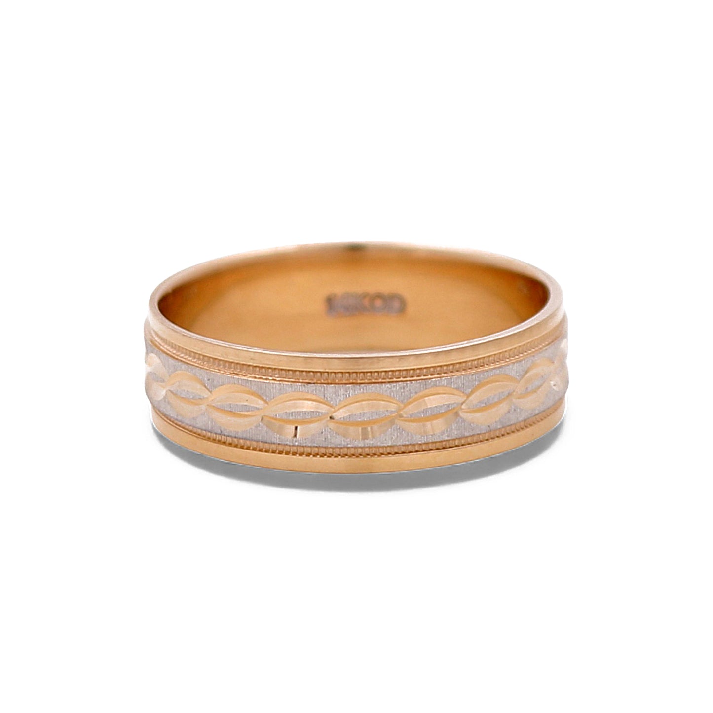 14K Yellow and White Gold Men’s Wedding Band with Design / Size: 10 / Weight: 4.1 GR / DEEMWBTT4DS
