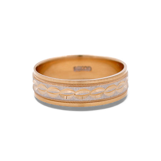 14K Yellow and White Gold Men’s Wedding Band with Design / Size: 10 / Weight: 4.1 GR / DEEMWBTT4DS