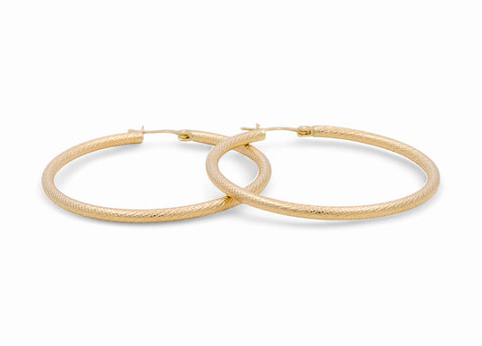 14K Yellow Gold Diamond Cut Hoops Earrings / Size: 2.5mm X 42mm / Weight: 4.7 GR / DPEH4DC2.5x42