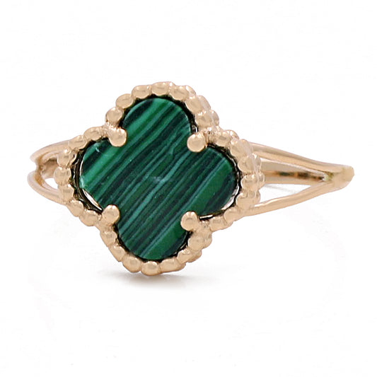 14K Yellow Gold Fashion Flower Green Stone Ring