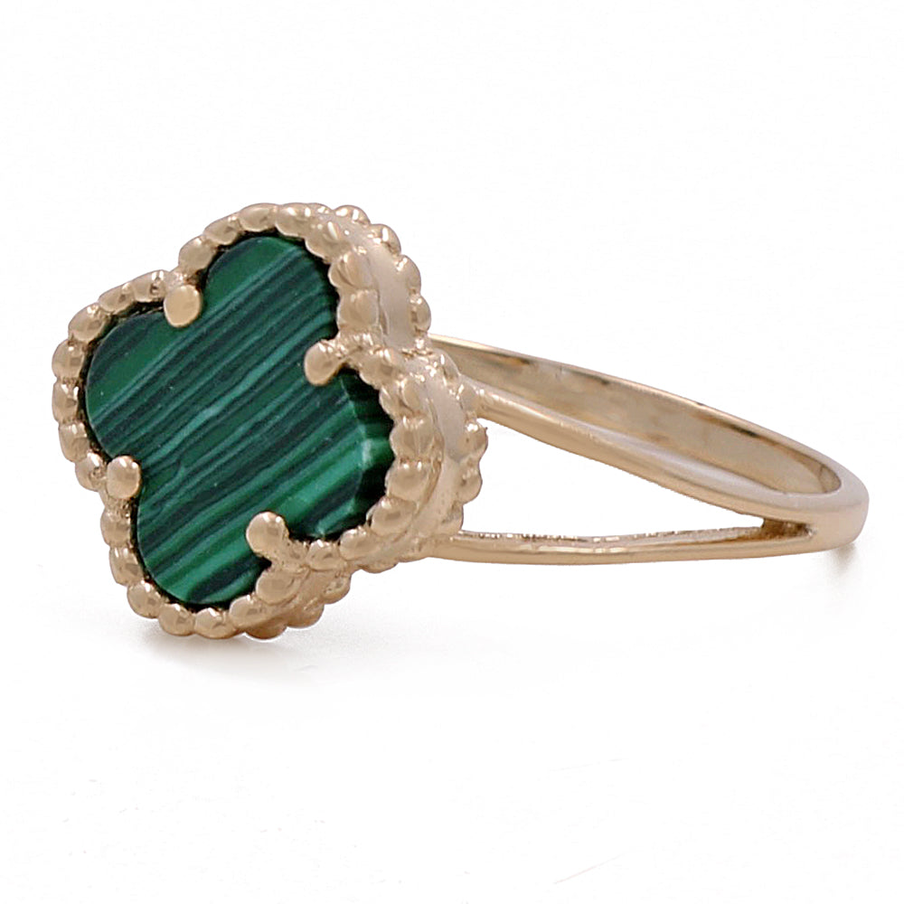 14K Yellow Gold Fashion Flower Green Stone Ring